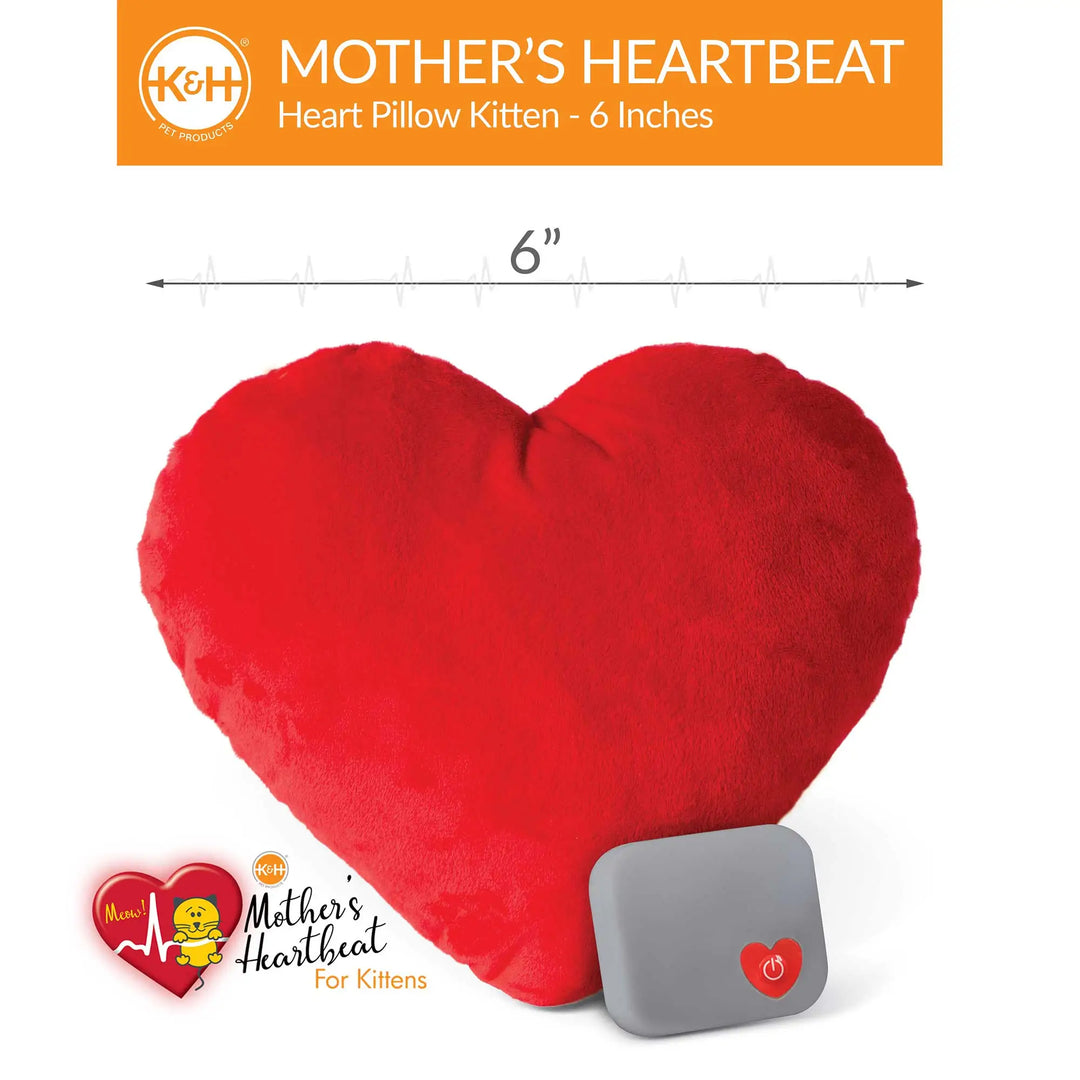 K&H Pet Products Mother’s Heartbeat Plush Heart Pillow Red Kitten Heartbeat Rhythm Red 6″ x 5″ x 2″