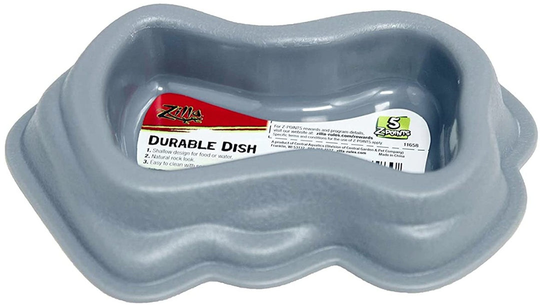 Zilla Decor Durable Dish for Reptiles Grey - Small (6"L x 5"W x 2.5"H)