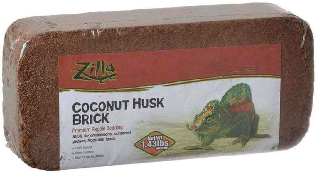 Zilla Coconut Husk Premium Reptile Bedding Brick - 1.3 lbs - Covers 55 Gallon Tank - (4"L x 8"W x 2.62"H)