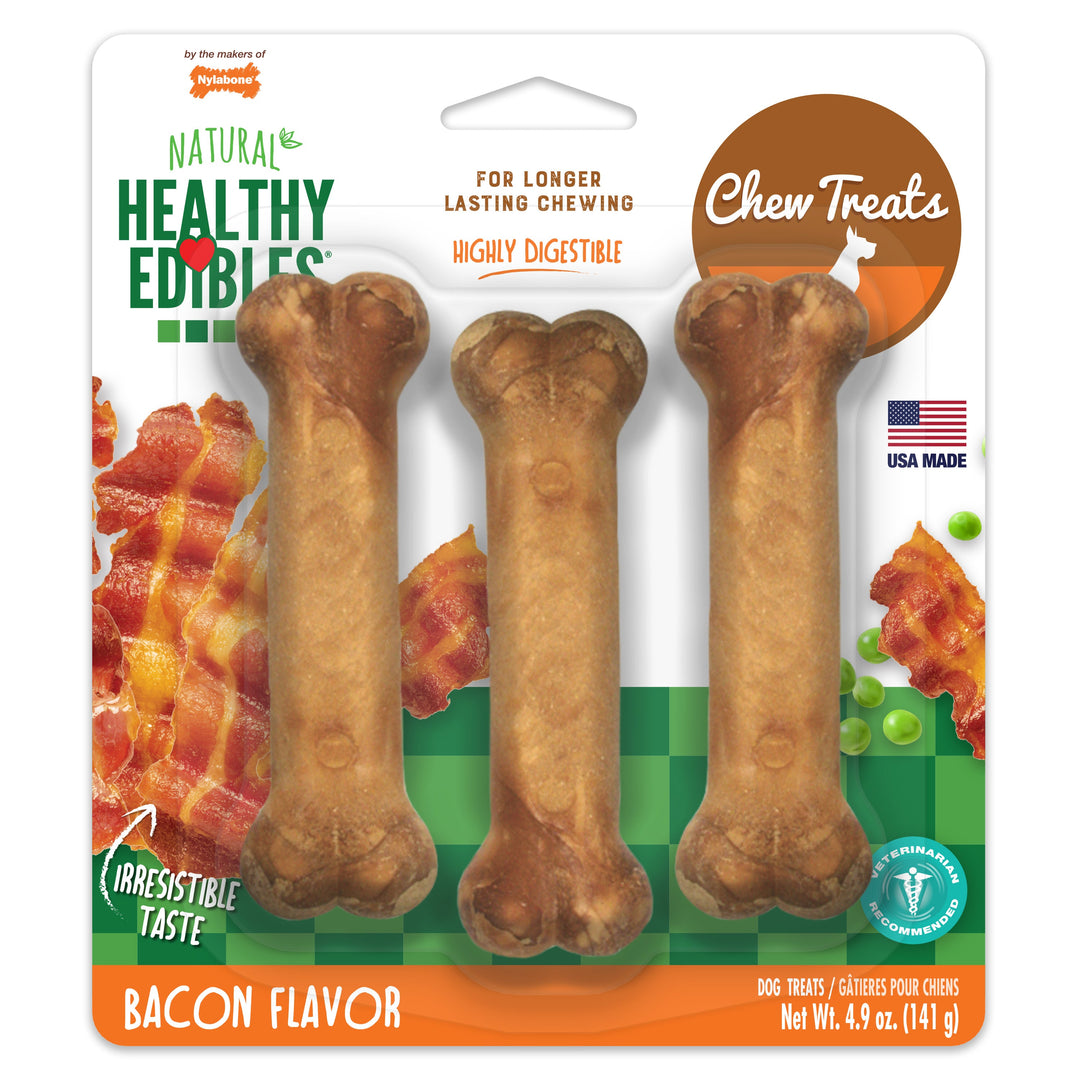 Nylabone Healthy Edibles AllNatural Long Lasting Chew Treats Bacon, 1ea/SMall/Regular  Up To 25 Ibs. 3 ct