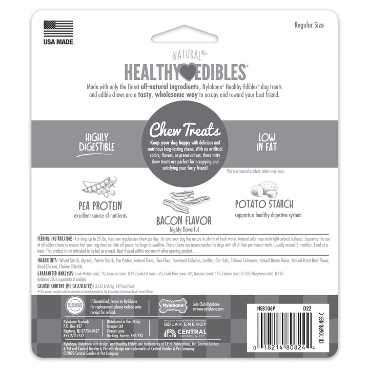 Nylabone Healthy Edibles AllNatural Long Lasting Chew Treats Bacon, 1ea/SMall/Regular  Up To 25 Ibs. 3 ct