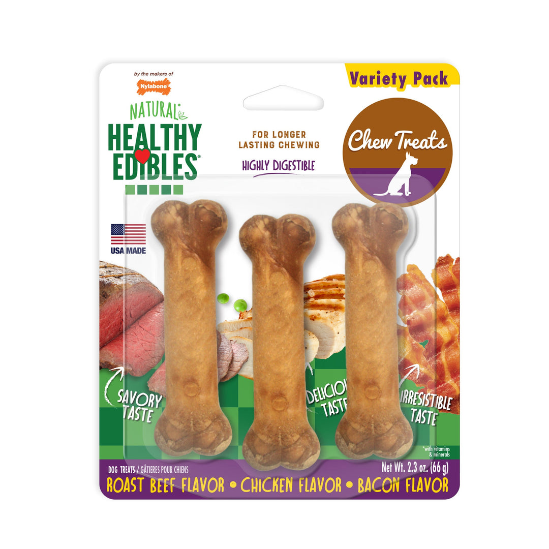 Nylabone Healthy Edibles AllNatural Long Lasting Chew Treats Variety Pack 3 count, 1ea/Petite  Up To 15 lb