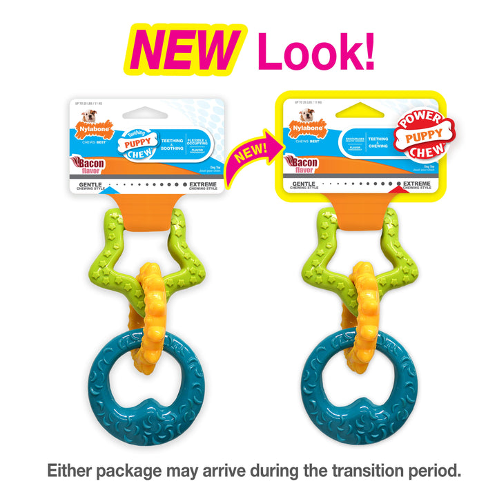 Nylabone Puppy Power Chew Puppy Teething Rings Bacon Yellow 1ea/SMall/Regular - Up To 25 Ibs.