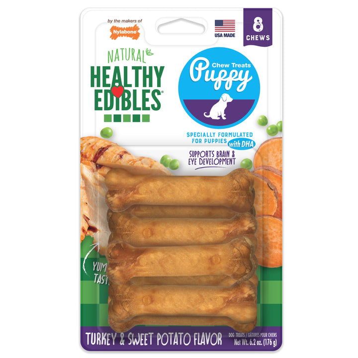 Nylabone Healthy Edibles AllNatural Long Lasting Puppy Chew Treats Turkey  Sweet Potato, 1ea/XS/Petite  Up To 15 Lbs. 8 ct