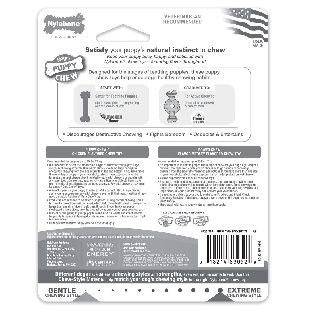 Nylabone Just for Puppies Teething Chew Ring Bone Ring Bone Twin Pack Flavor Medley & Chicken Flavor 1ea/XS/Petite - Up To 15 lb