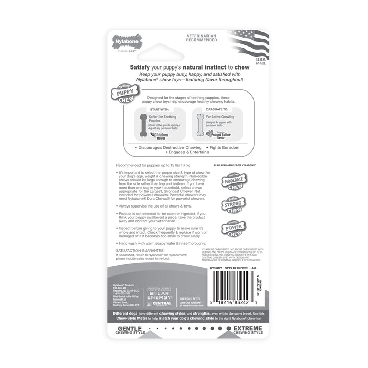 Nylabone Classic Puppy Chew Flavored Durable Dog Chew Toy Classic Bone Twin Pack Chicken & Peanut Butter Brown 1ea/XS/Petite - Up To 15 lb