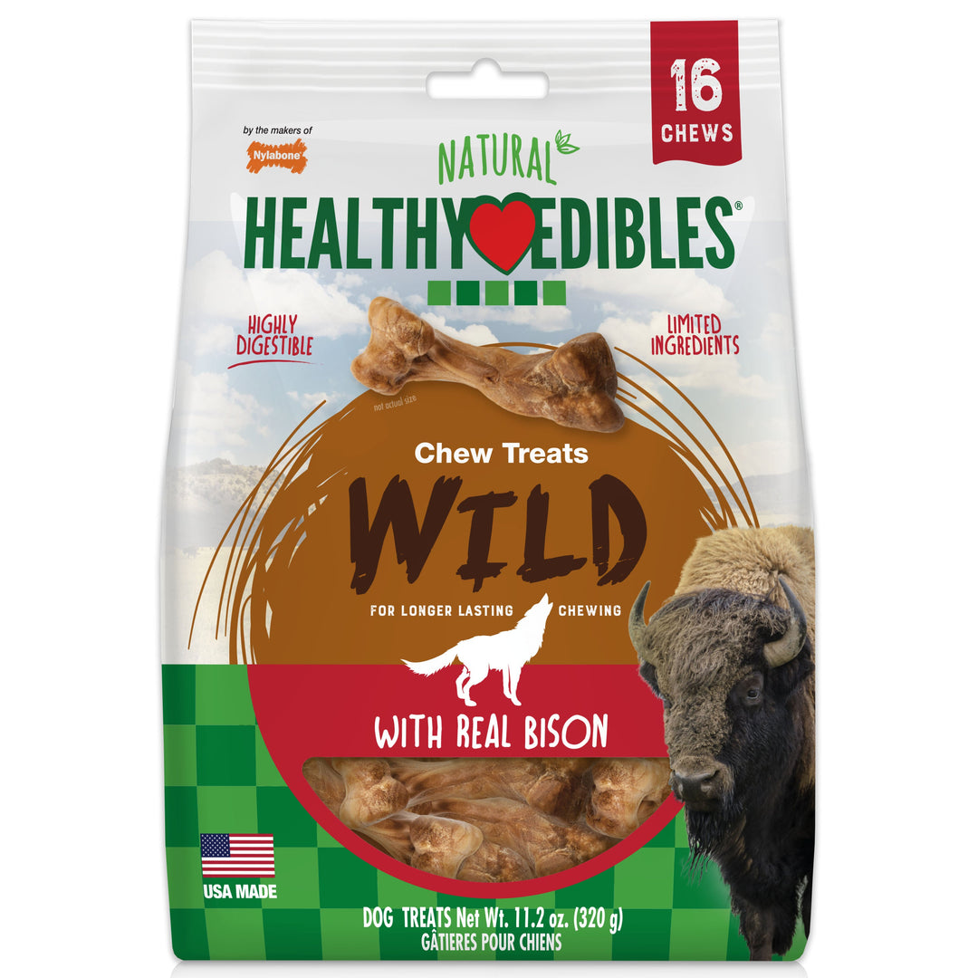 Nylabone Healthy Edibles WILD Natural Long Lasting Bison Dog Chew Treats Bison, Small/Regular  Up To 25 Ibs. 16 ct