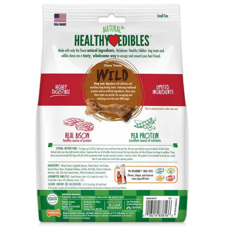 Nylabone Healthy Edibles WILD Natural Long Lasting Bison Dog Chew Treats Bison, Small/Regular  Up To 25 Ibs. 16 ct