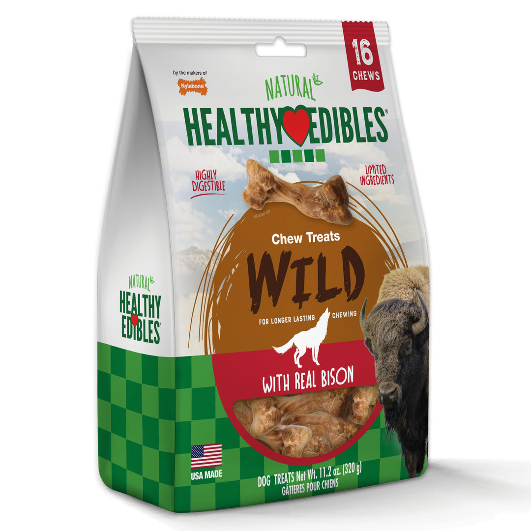 Nylabone Healthy Edibles WILD Natural Long Lasting Bison Dog Chew Treats Bison, Small/Regular  Up To 25 Ibs. 16 ct