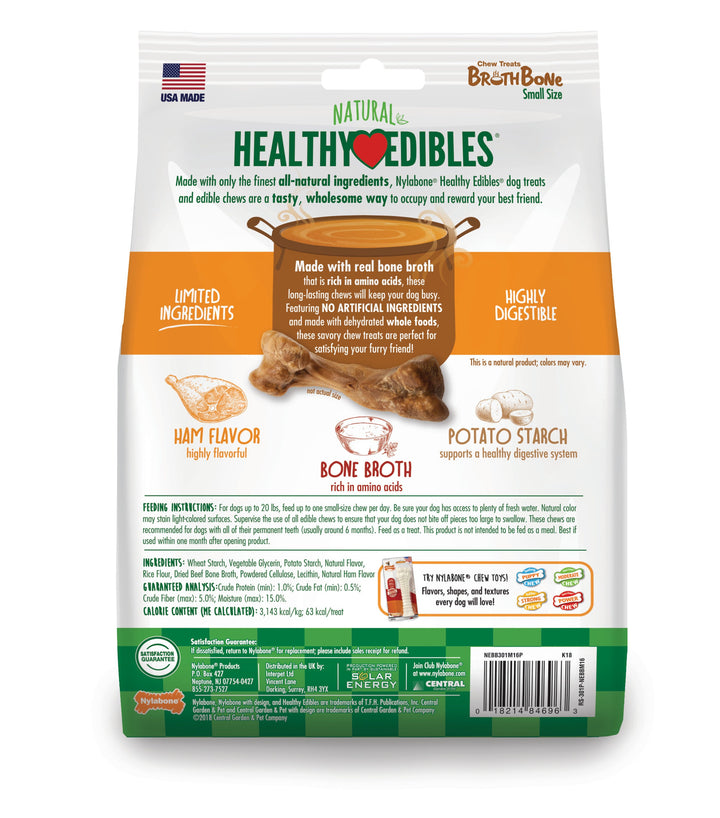 Nylabone Healthy Edibles Broth Bone AllNatural Long Lasting Chew Treats 16 count, 1ea/Regular  Up To 25 Ibs.