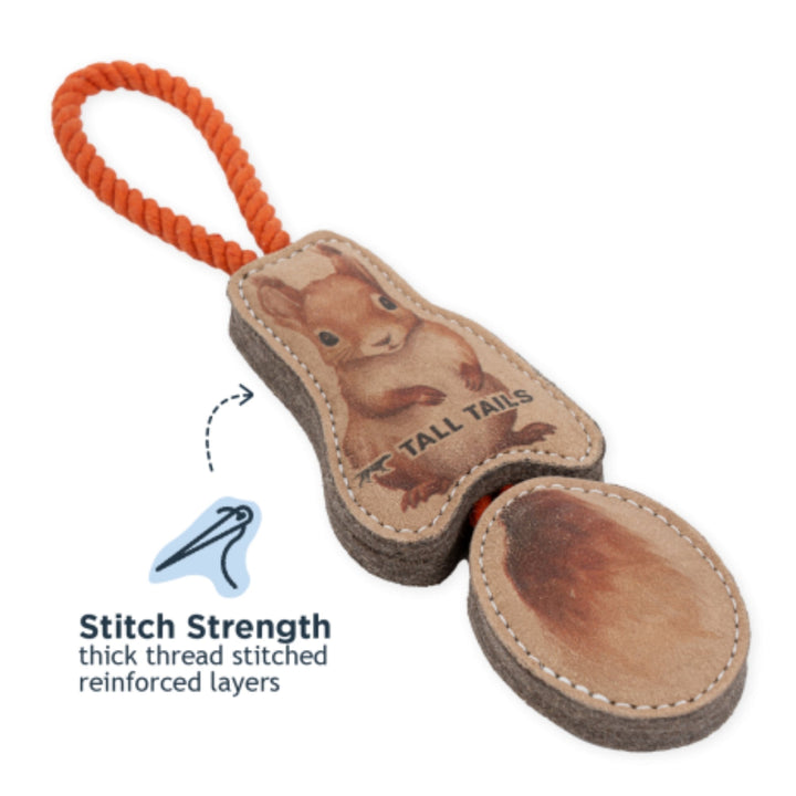 Tall Tails Dog Natural Leather Color Jointed Squirrel Tug, 16in.
