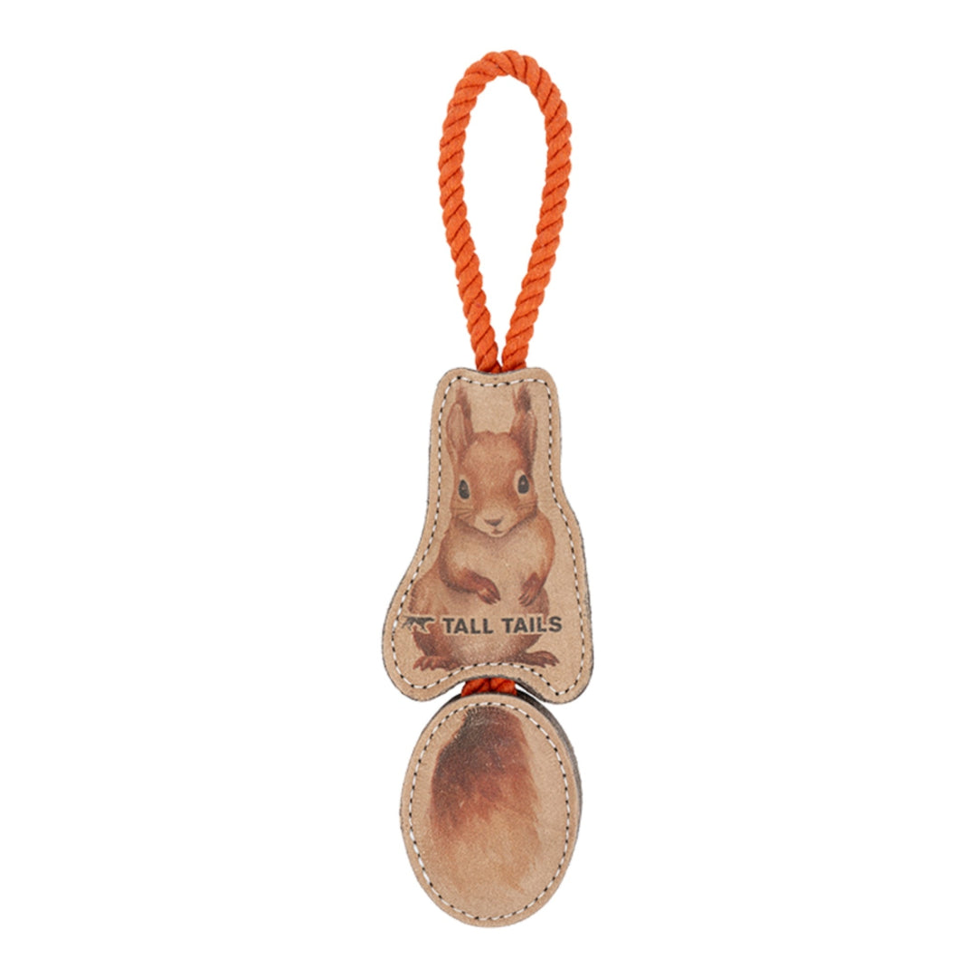 Tall Tails Dog Natural Leather Color Jointed Squirrel Tug, 16in.