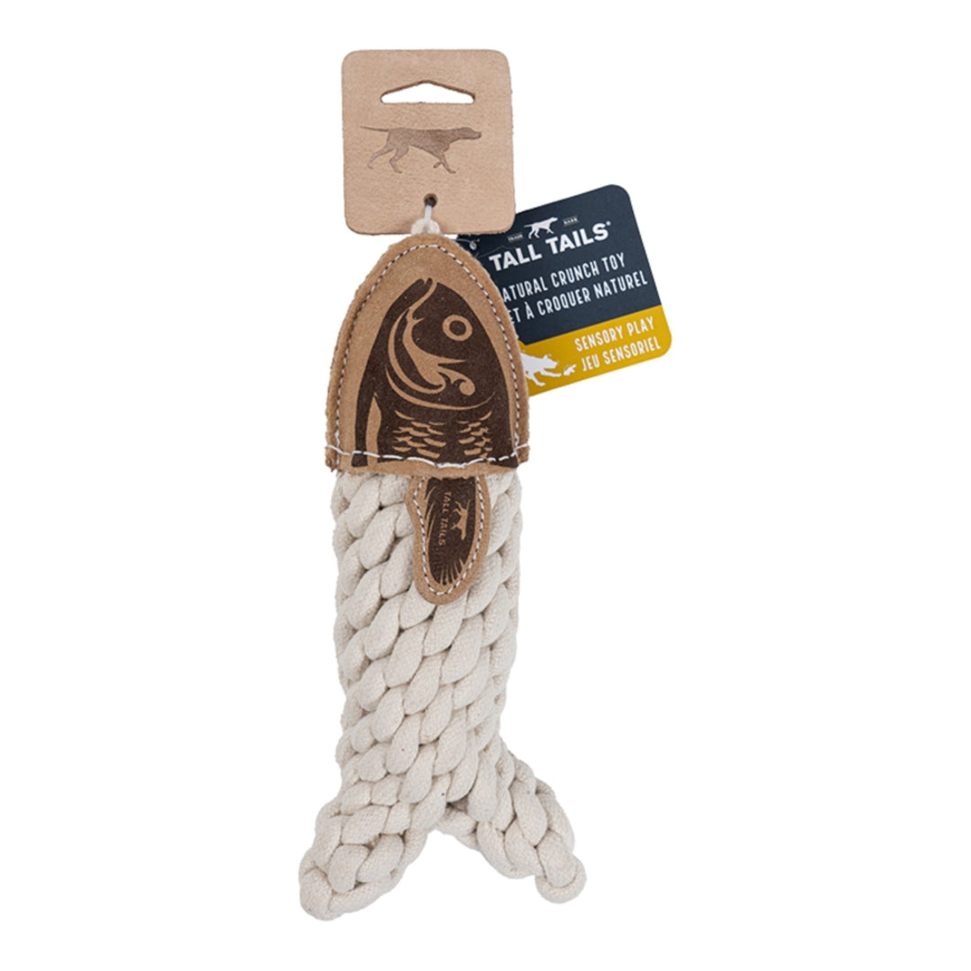 Tall Tails Dog Natural Leather & Rope Crunch Fish, 5in.
