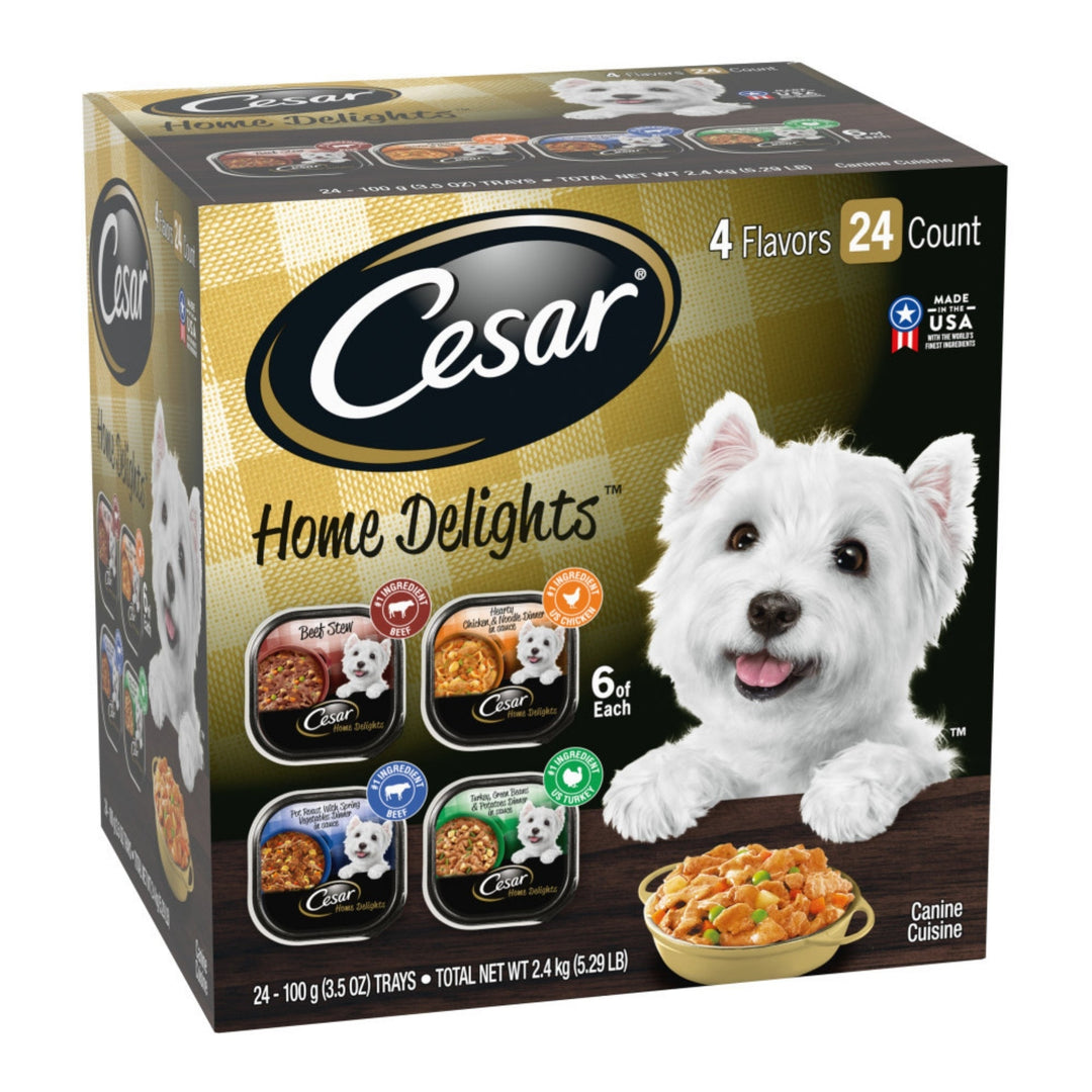 Cesar Home Delights Adult Wet Dog Food Variety Pack (Beef Stew, Turkey Potato & Green Bean, Pot Roast & Vegetables, Chicken Noodle Vegetable) 3.5oz 24pk