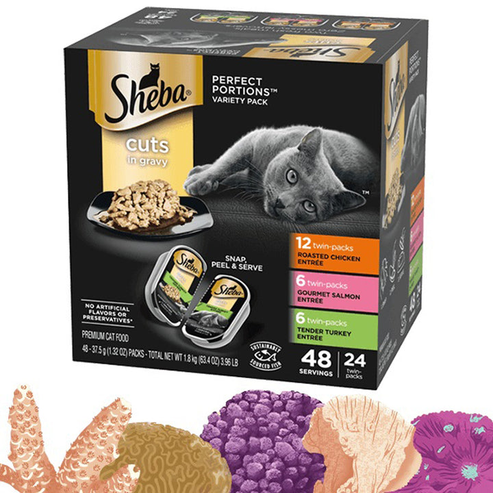 Sheba Perfect Portions Cuts in Gravy Wet Cat Food Variety Pack (Chicken, Salmon, Turkey) 2.6oz 24pk