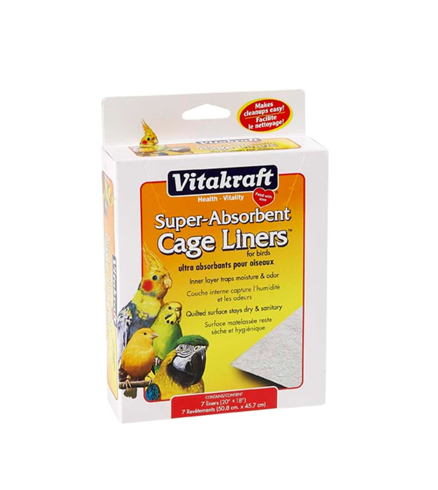 Vitakraft Super-Absorbent Cage Liners for Birds White 1ea/20 In X 18 in, 7 ct-