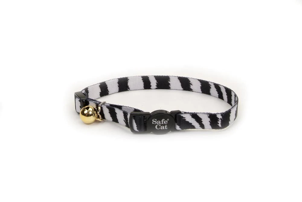 Safe Cat Fashion Adjustable Breakaway Cat Collar Zebra Black; White 3-8 in x 8-12 in-
