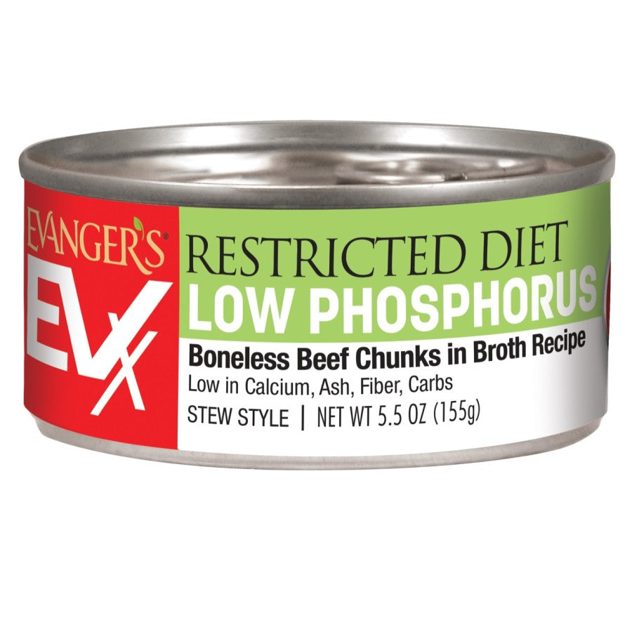 Evanger's EVx Restricted Diet Phosphorus Wet Cat Food Boneless Beef Chunks in Broth 5.5oz 24pk