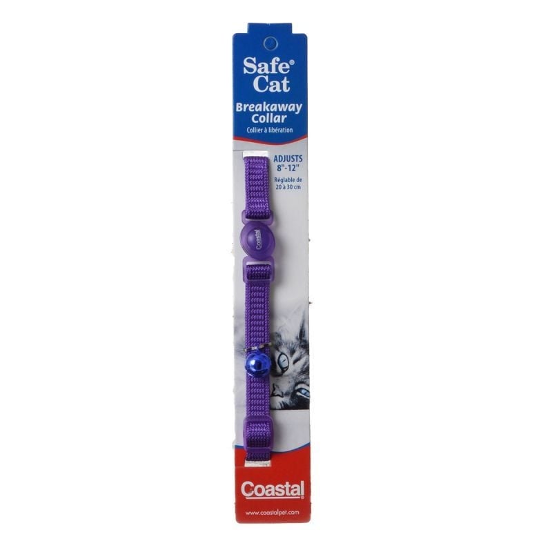 Coastal Pet Safe Cat Nylon Adjustable Breakaway Collar - Purple - 8in.-12in. Neck-