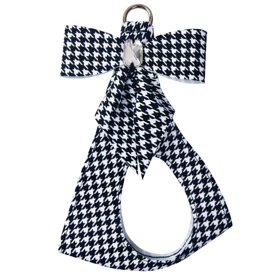 Houndstooth Tail Bow Step In Harness-TC-Black & White Houndstooth-