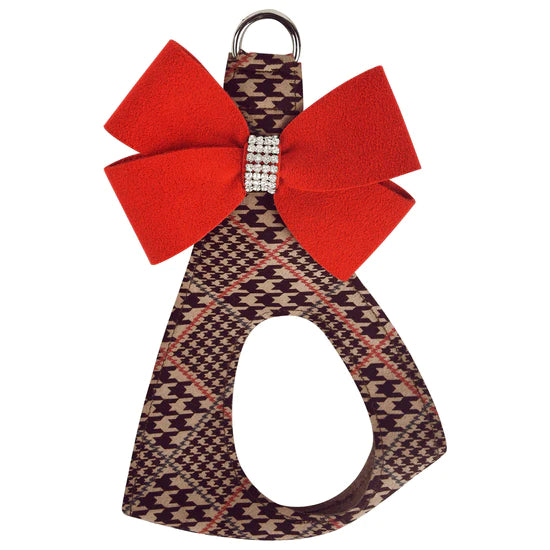 Red Pepper Nouveau Bow Step In Harness-Chocolate Glen Houndstooth-TC-