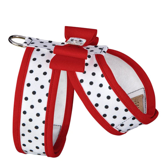 Red Big Bow Tinkie Harness with Red Trim-TC-Black & White Polka Dot-
