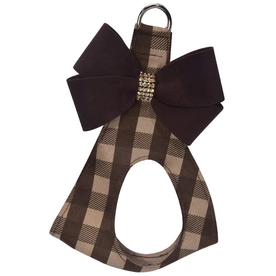 Chocolate Nouveau Bow with Gold Giltmore Step In Harness-TC-Fawn Gingham-
