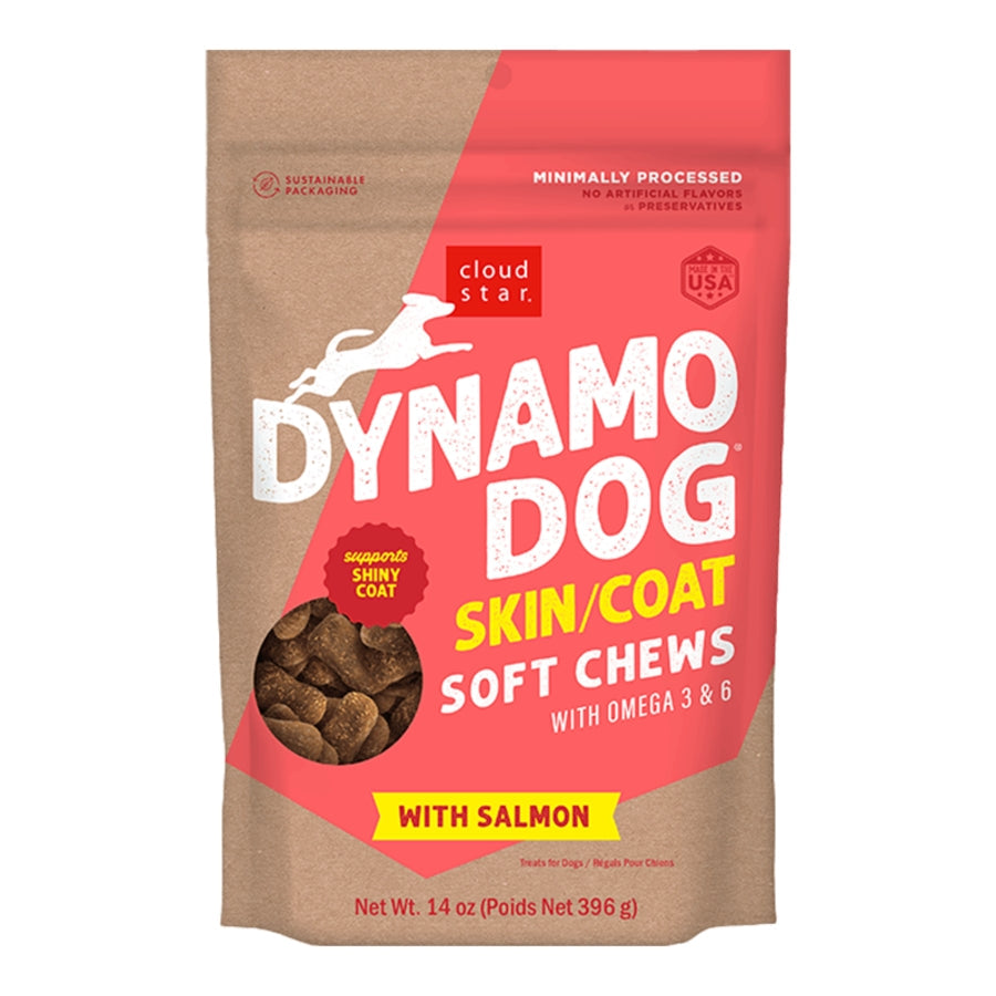 Cloud Star Dynamo Dog Skin and Coat Soft Chews Salmon Formula Dog Treats; 14oz. Bag