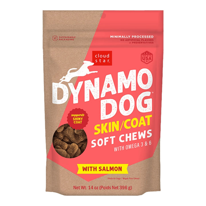 Cloud Star Dynamo Dog Skin and Coat Soft Chews Salmon Formula Dog Treats; 14oz. Bag