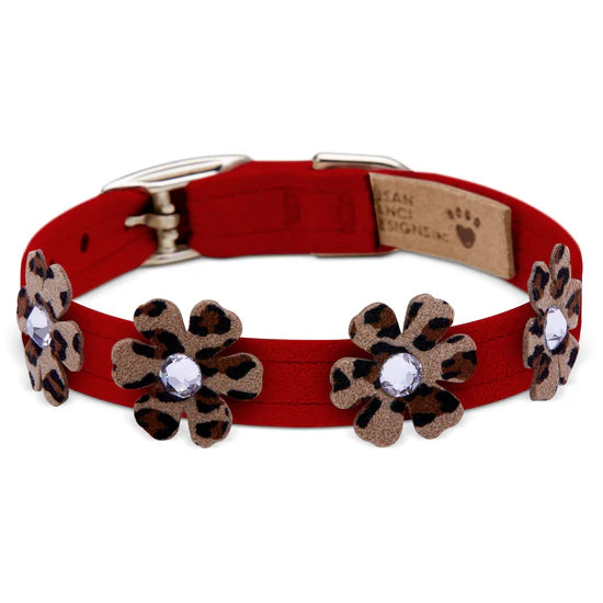 Pretty Petunia Flower Collar-TC-Red With Cheetah-