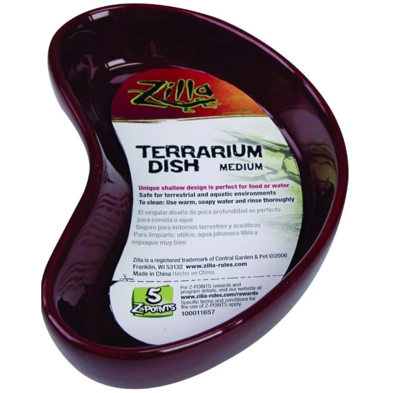 Zilla Kidney Shaped Terrarium Dish - Food or Water - Medium - 5.25" Long - (Assorted Colors)