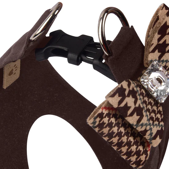 Chocolate Glen Houndstooth Big Bow Step In Harness-