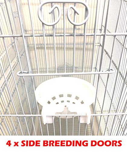 Large Open/Close Top Bird Cage Side Breeding Nest Box Doors Easy Clean Pull Out Tray Clear Feeder Cups for Canary Parakeet Cockatiel Lovebird Finches with Removable Rolling Stand