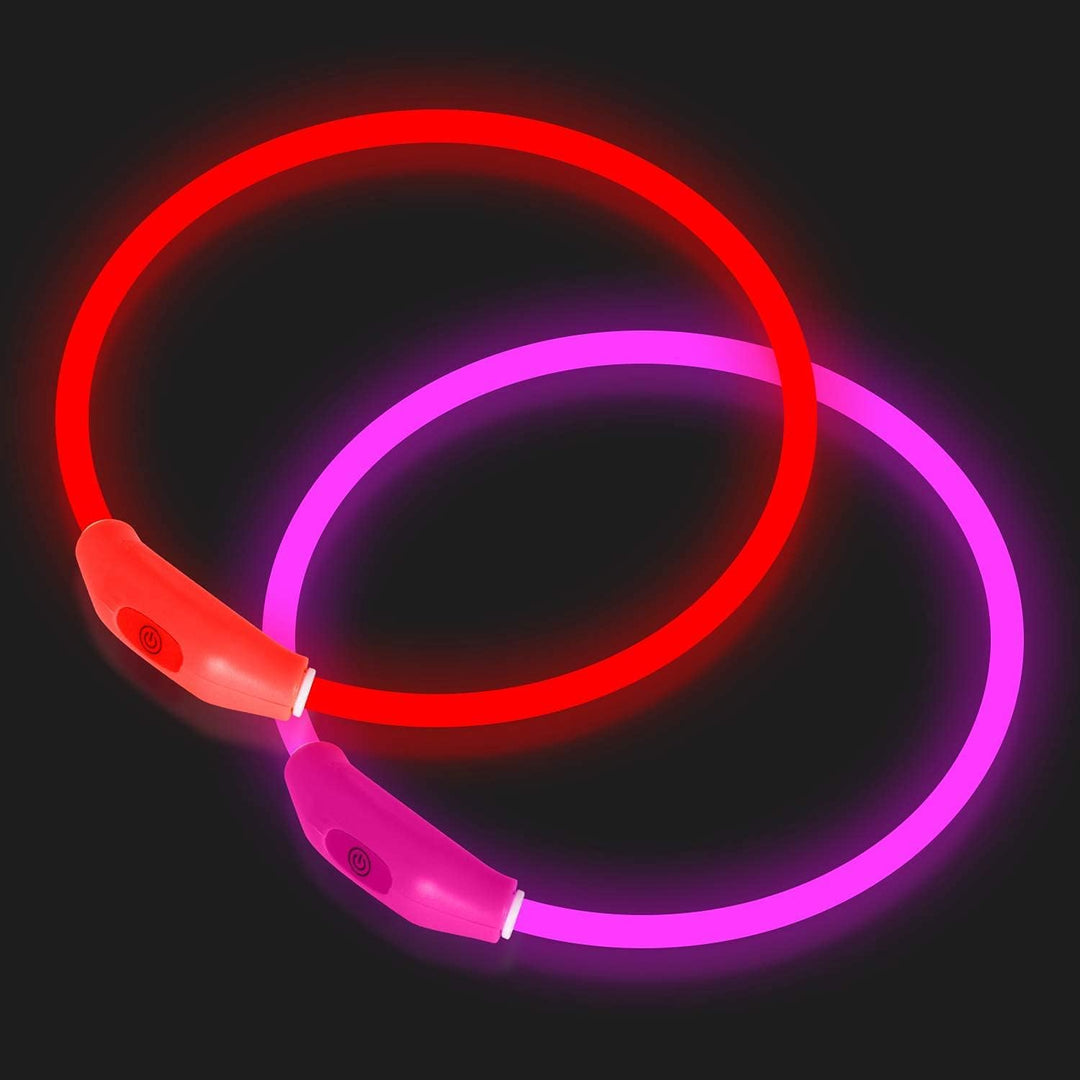 Novkin 2-Pack LED Dog Collar, Light Up Dog Collars,Rechargeable Dog Lights for Night Walking，Universal, Reusable Safety Necklace for Small Medium Large Dogs RED&amp;Pink