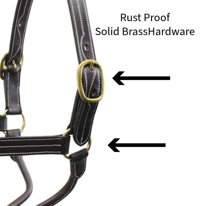 Derby Originals Triple-Stitched Leather Horse Halter – Premium Double-Layer Design with Brass Hardware – No Throat Snap for Safety, Classic Track Style – One-Year Warranty