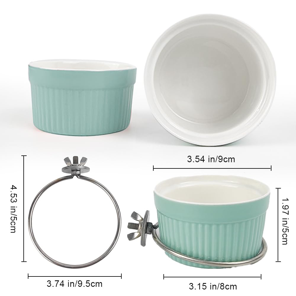 Bird Feeding Cups Parrot Food Cage Bowl Clamp Holder Coop Cup, Ceramic Bird Cage Water Bowl, Pet Feeder Cage for Parakeet African Greys Conure Cockatiels Lovebird Budgie (Blue)