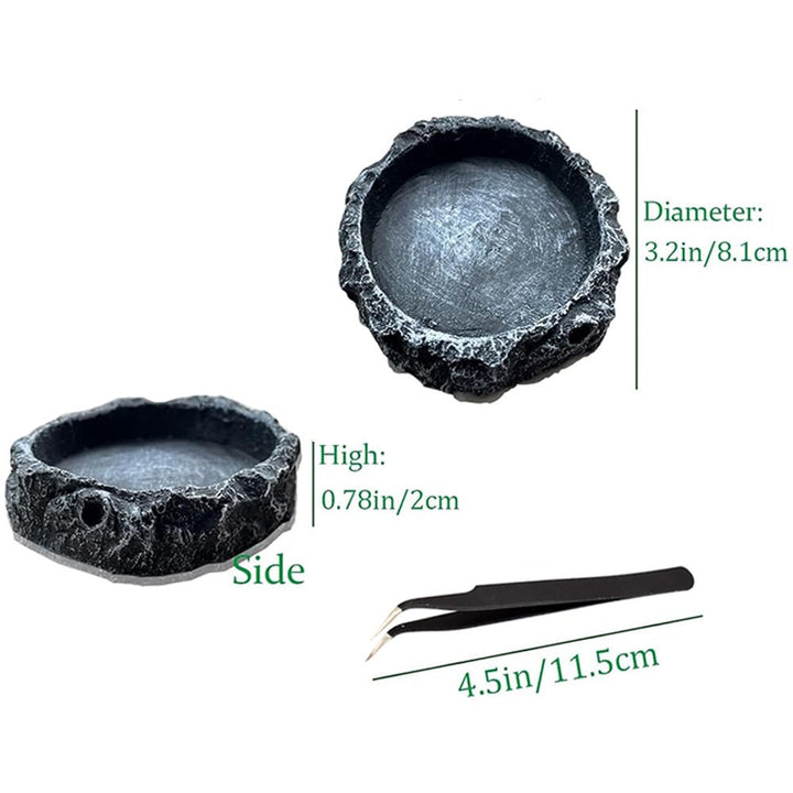 Fulanfudi 2PCS Reptile Water Dish Food Bowl Set Reptile Feeder Food and Water Dish with Feeding Tweezers Tong for Leopard Gecko Lizard Frog Snake Chameleon Tortoise(Style 1)