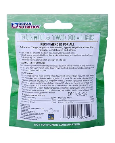 Ocean Nutrition Formula Two Pellets + Fish Food Formula Two On-Disk Fish Food for Herbivorous &amp; Omnivorous Marine Tropical Fish, High Protein - (200 g Small Pellets+10.5g Small Size)