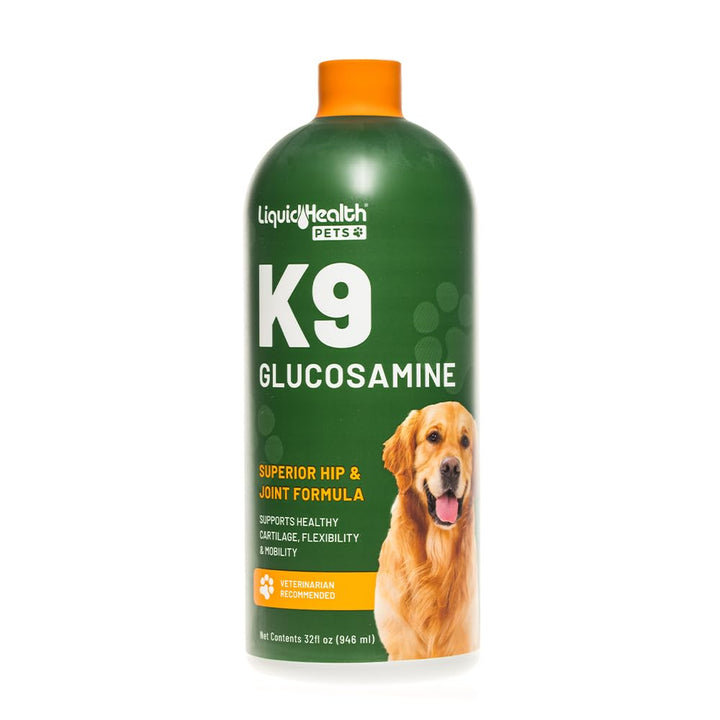 LIQUIDHEALTH Pets K9 Liquid Glucosamine for Dogs, Puppies, Senior Canines with Chondroitin, MSM, Hyaluronic Acid - Dog Vitamins for Hip &amp; Joint Health, Dog Joint Oil, Joint Juice - Made in USA (32 oz)