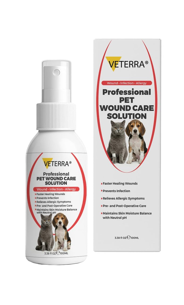 Veterra Dog and Cat Wound Care Spray for Dogs &amp; Cats – Vet Recommended Skin Cleansing Spray, Helps Clean Minor Cuts &amp; Scratches, Supports Skin Hygiene, Gentle No-Sting Formula - 3.38 Oz 100 Ml