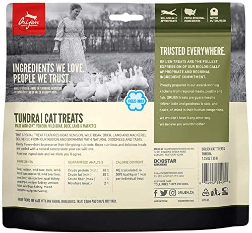 Orijen 3 Pack of Tundra Cat Treats, 1.25 Ounces Each, Freeze-Dried, Grain-Free, Made in The USA