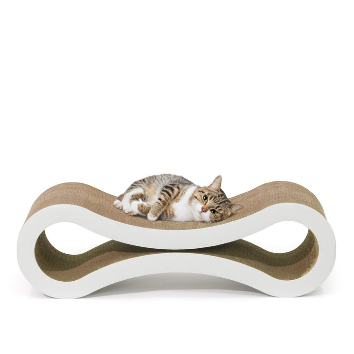 BOWHAUS Infinity Cat Scratcher Lounger, Reversible Scratcher, Durable &amp; Long-Lasting, Cat Cardboard Scratcher, Large Cat Scratching Pad, Scratching Board, Infinity Scratch Pad for Indoor Cats, White