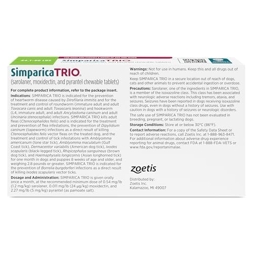 Simparica Trio Chewable for Dogs, Liver Flavor, 44.1-88 lbs, 6-Month Supply