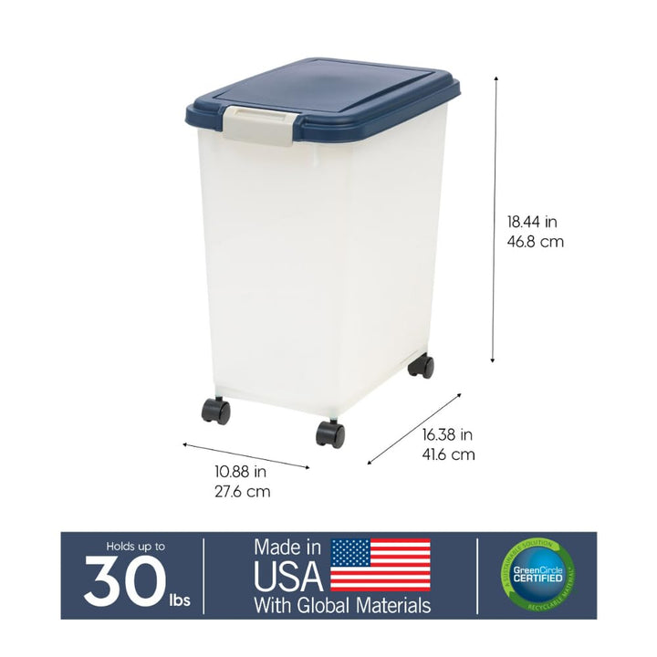 IRIS USA Dog Food Storage Container, Up to 30 lbs, Navy/Pearl, Made in USA