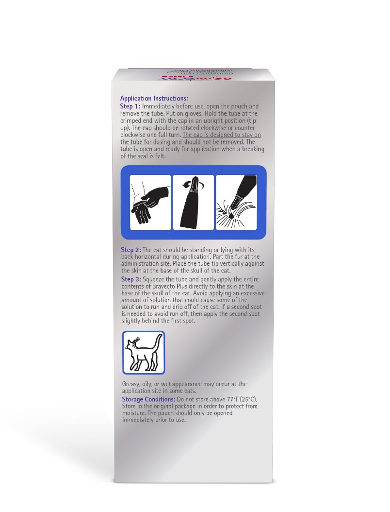 BRAVECTO PLUS Topical Solution for Cats, Flea, Tick &amp; Heartworm, 2 Months Supply, 6.2-13.8 lbs., Blue Box