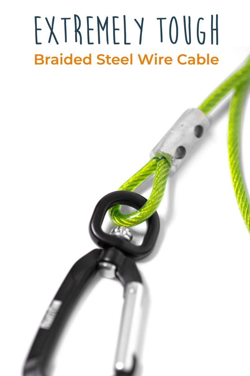 Mighty Paw Dog Leash - Anti Biting Pets Leashes - Chew Proof Metal Cable - Ideal for Large Dogs and Teething Puppies - Braided Cord with Padded Handle - Six Foot - Green