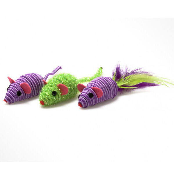 OurPets Three Twined Mice Catnip Toy Green, Purple 1ea/3 pk-