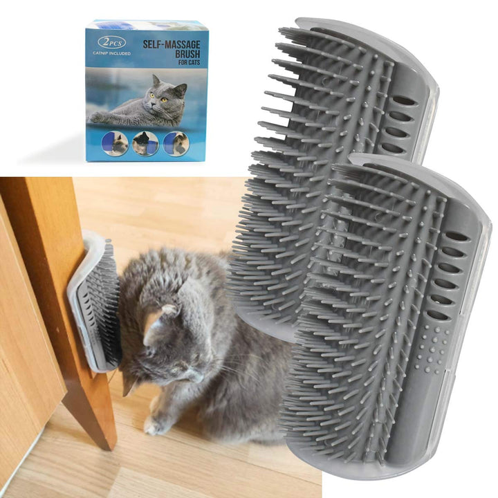 2 Pack Softer Self Groomer with Catnip Wall Corner Massage Comb Scratcher Grooming Brush Tool for Long &amp; Short Fur Kitten Cats Dogs (Gray)