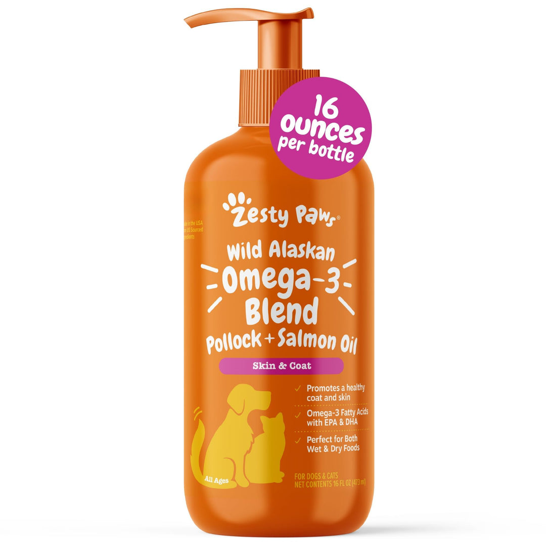 Zesty Paws Salmon Oil for Dogs &amp; Cats - Omega 3 for Dogs, 16 oz
