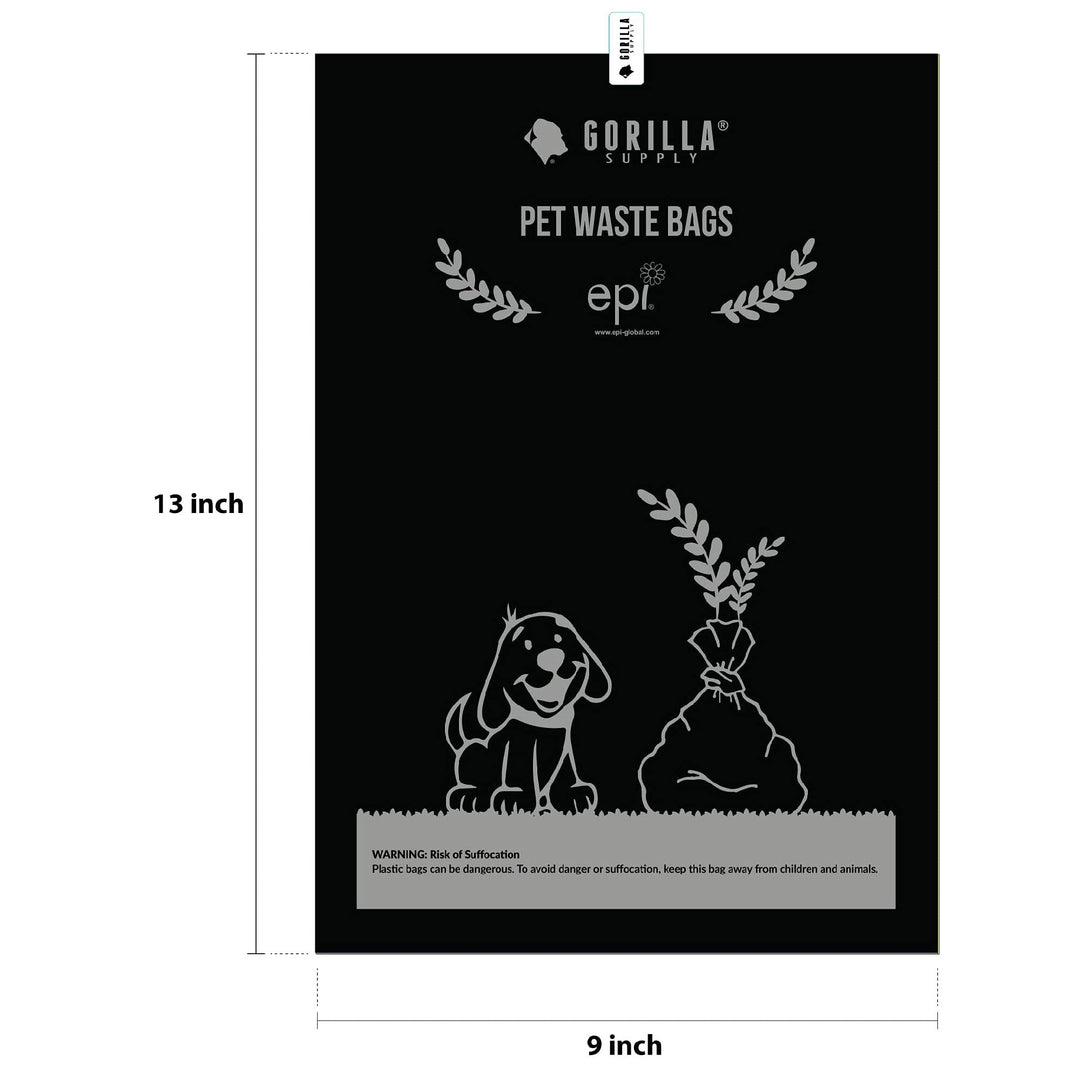 GORILLA SUPPLY Dog Poop Waste Bags with Dispenser and Leash Tie, 9" x 13", Black, 1000 Count